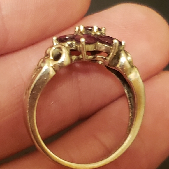 Sterling Silver Michelle Albala Garnet Heart Flower Cocktail Ring Size 8.75 - 4g - Picture 10 of 14